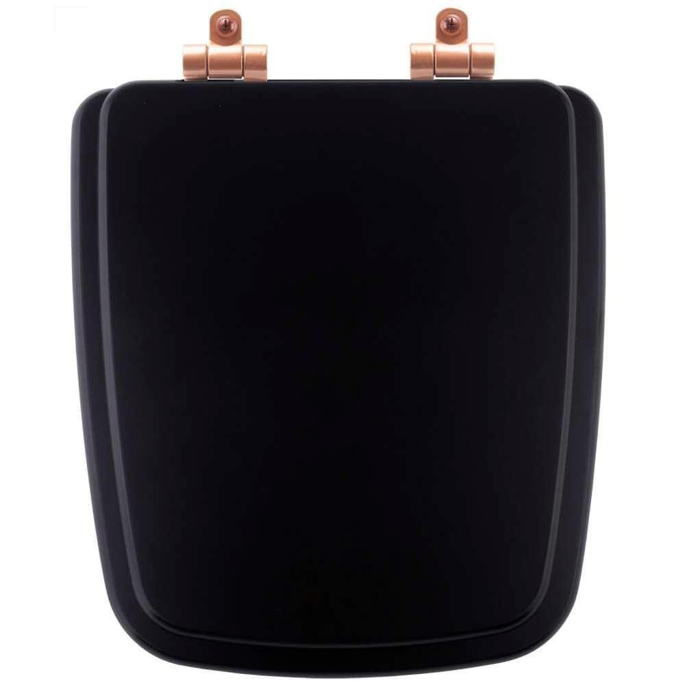 Assento Sanitário Poliéster Soft Close Boss Matte Black (preto Fosco) Para Vaso Incepa Com Ferragem Rose Gold - 1