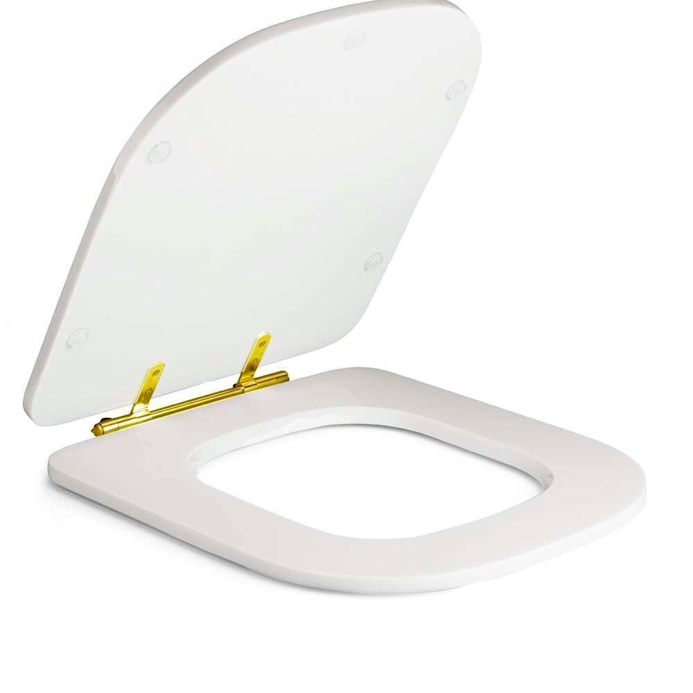 Assento Sanitário Poliéster Antibacteriano Quadra Branco Para Vaso Deca Com Ferragem Dourada - 2