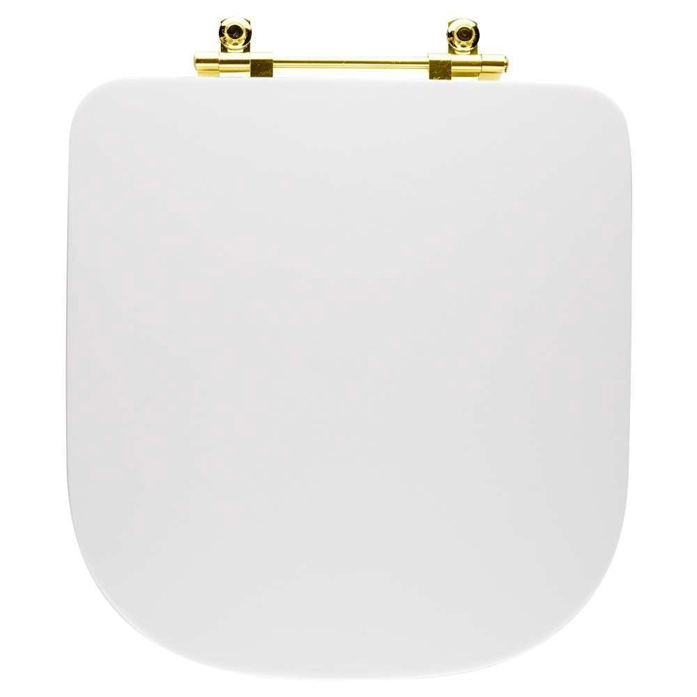 Assento Sanitário Poliéster Antibacteriano Quadra Branco Para Vaso Deca Com Ferragem Dourada - 6