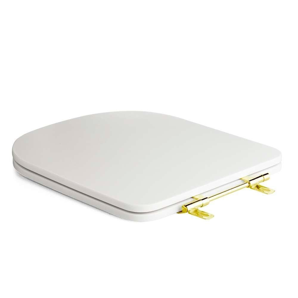 Assento Sanitário Poliéster Antibacteriano Quadra Branco Para Vaso Deca Com Ferragem Dourada - 7