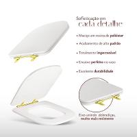 Assento Sanitário Poliéster Antibacteriano Quadra Branco Para Vaso Deca Com Ferragem Dourada - 5