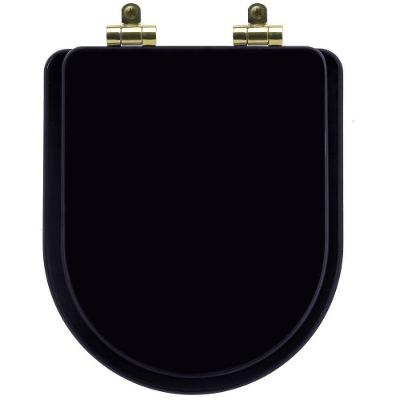 Tampa De Vaso Poliéster Com Amortecedor Carrara Preto Para Bacia Deca Com Ferragem Dourada