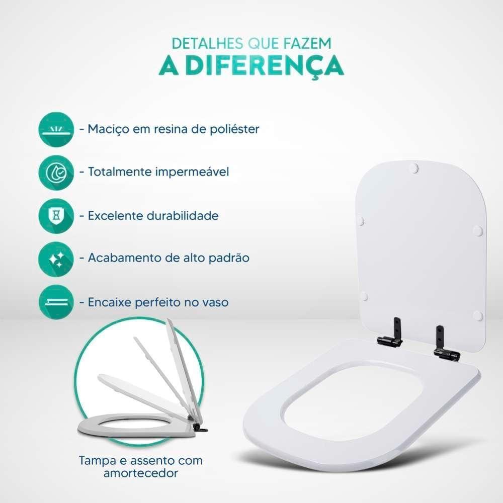 Assento Sanitário Poliéster Soft Close Quadra Preto Fosco Para Vaso Deca Com Ferragem Preta - 4