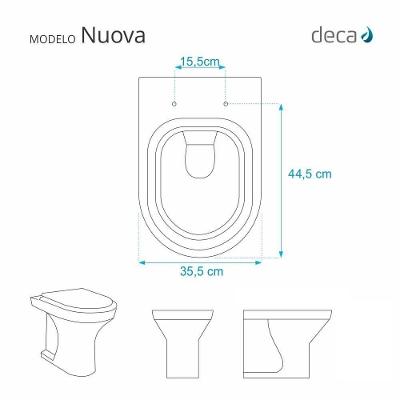 Tampa De Vaso Poliéster Com Amortecedor Nuova Branco Para Bacia Deca Com Ferragem Dourada