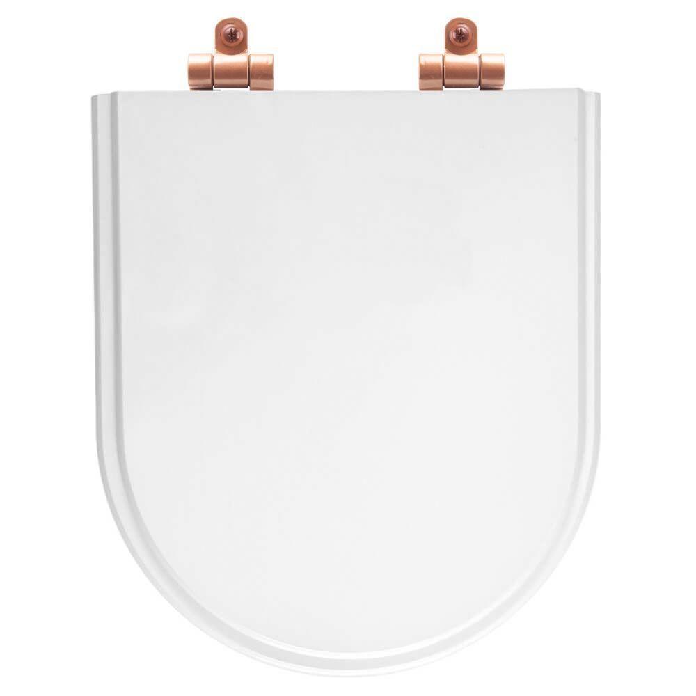 Assento Sanitário Poliéster Soft Close Carrara Branco Para Vaso Deca Com Ferragem Rose Gold - 1