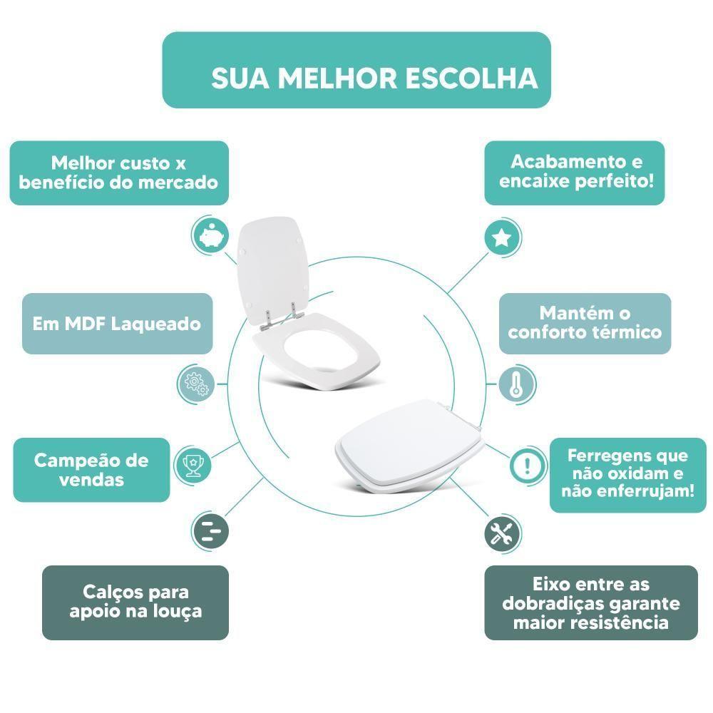 Assento Sanitário Tampa De Vaso Branco Mdf Laqueado Stylus Para Bacia Celite - 4