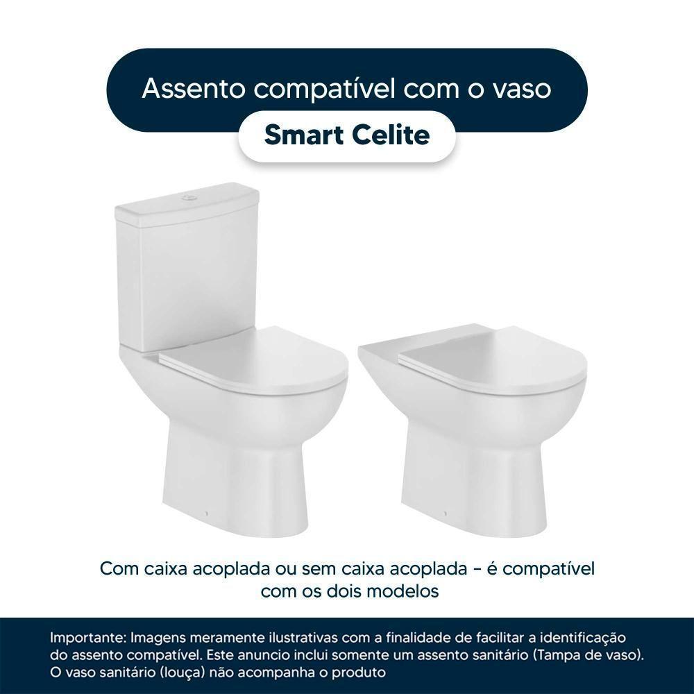Assento Sanitário Soft Close Smart Branco Para Vaso Celite Com Ferragem Dourada - 4