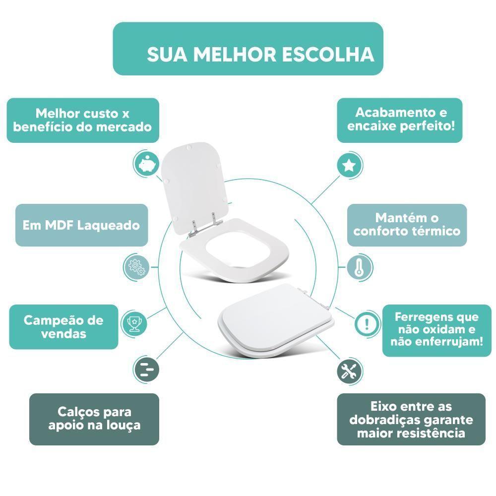 Assento Sanitário Tampa De Vaso Branco Mdf Laqueado Elite Para Bacia Celite - 4