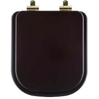 Tampa De Vaso Poliéster Com Fechamento Lento Quadra Marrom Fosco Para Louça Deca Com Ferragem Dourada - 1