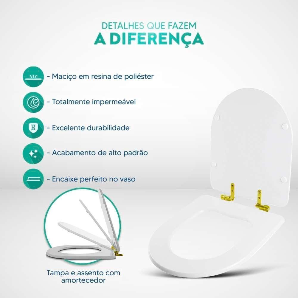 Tampa De Vaso Poliéster Com Fechamento Lento Smart Onix (preto Fosco) Para Louça Celite Com Ferragem Dourada - 4