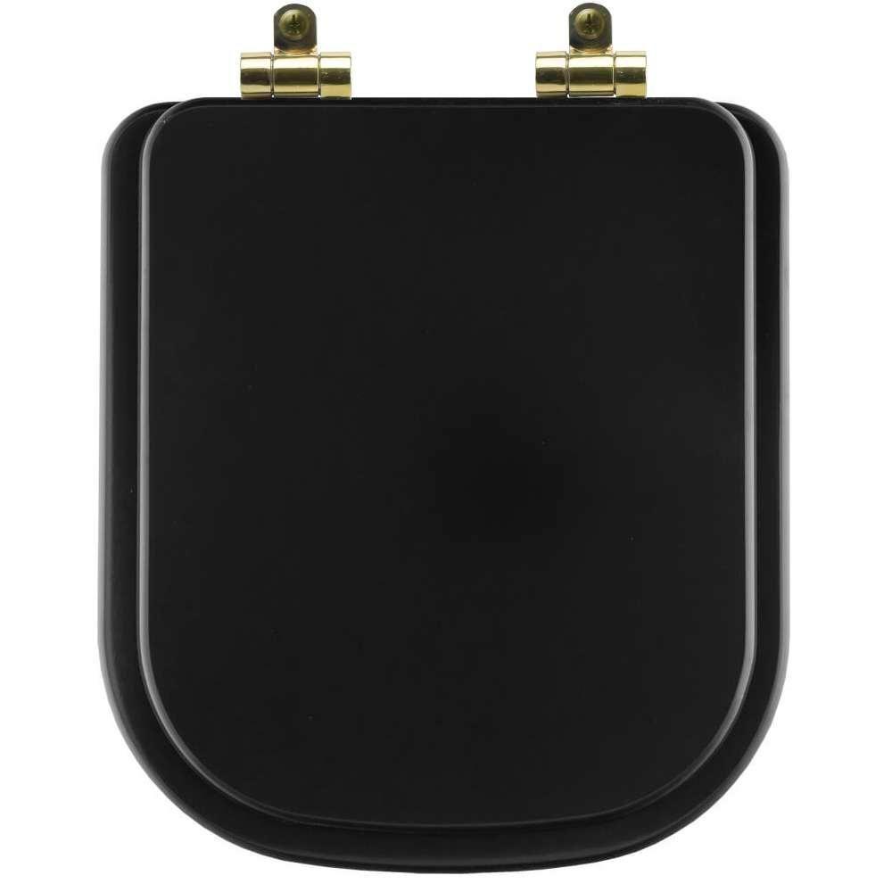 Tampa De Vaso Poliéster Com Amortecedor Quadra Preto Fosco Para Bacia Deca Com Ferragem Dourada - 1