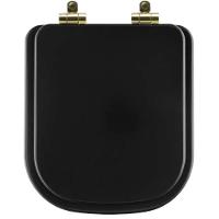 Tampa De Vaso Poliéster Com Amortecedor Quadra Preto Fosco Para Bacia Deca Com Ferragem Dourada - 1