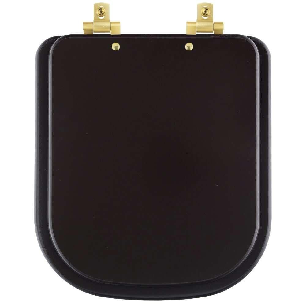 Tampa De Vaso Laqueado Com Amortecedor Quadra Marrom Fosco Para Bacia Deca Com Ferragem Dourada - 1