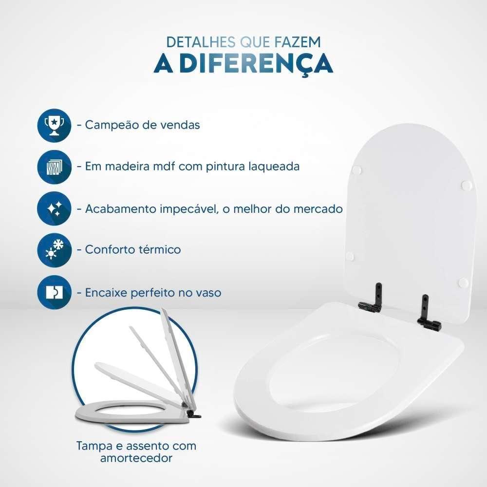 Tampa De Vaso Laqueado Com Amortecedor Duna Preto Fosco Para Bacia Deca Com Ferragem Preta - 4