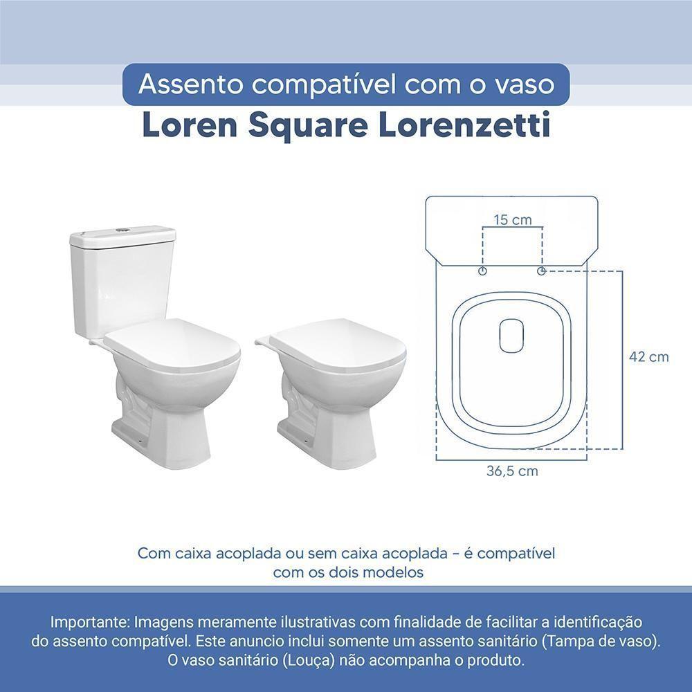 Assento Sanitário Tampa De Vaso Branco Resina Poliester Loren Square Para Bacia Lorenzetti - 3