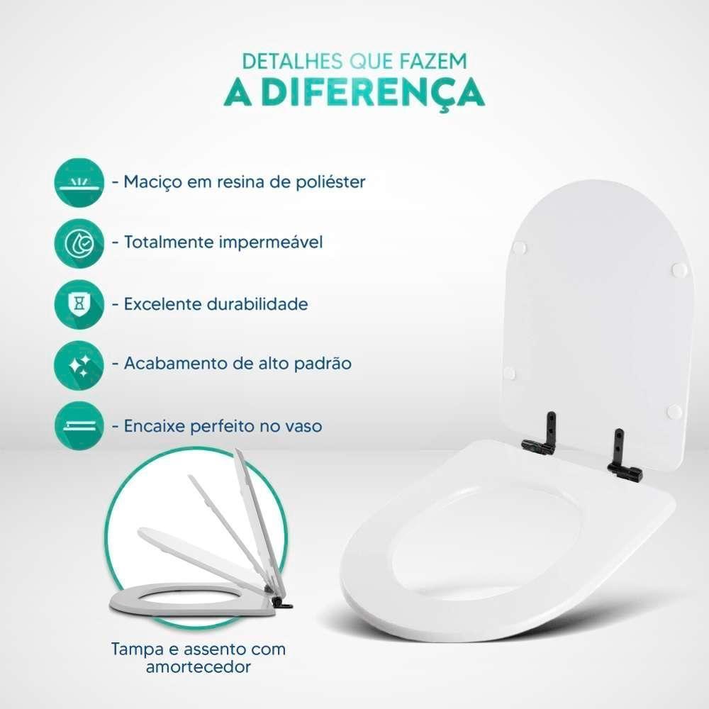 Tampa De Vaso Poliéster Com Fechamento Lento Duna Preto Fosco Para Louça Deca Com Ferragem Preta - 4