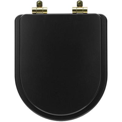 Tampa De Vaso Poliéster Com Amortecedor Smart Onix (preto Fosco) Para Bacia Celite Com Ferragem Dourada