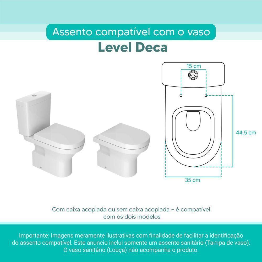 Assento Sanitário Tampa De Vaso Branco Mdf Laqueado Level Para Bacia Deca - 3