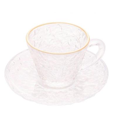 Jogo 6 Xícara De Café Petra Cristal Pires Borda Dourada 70ml