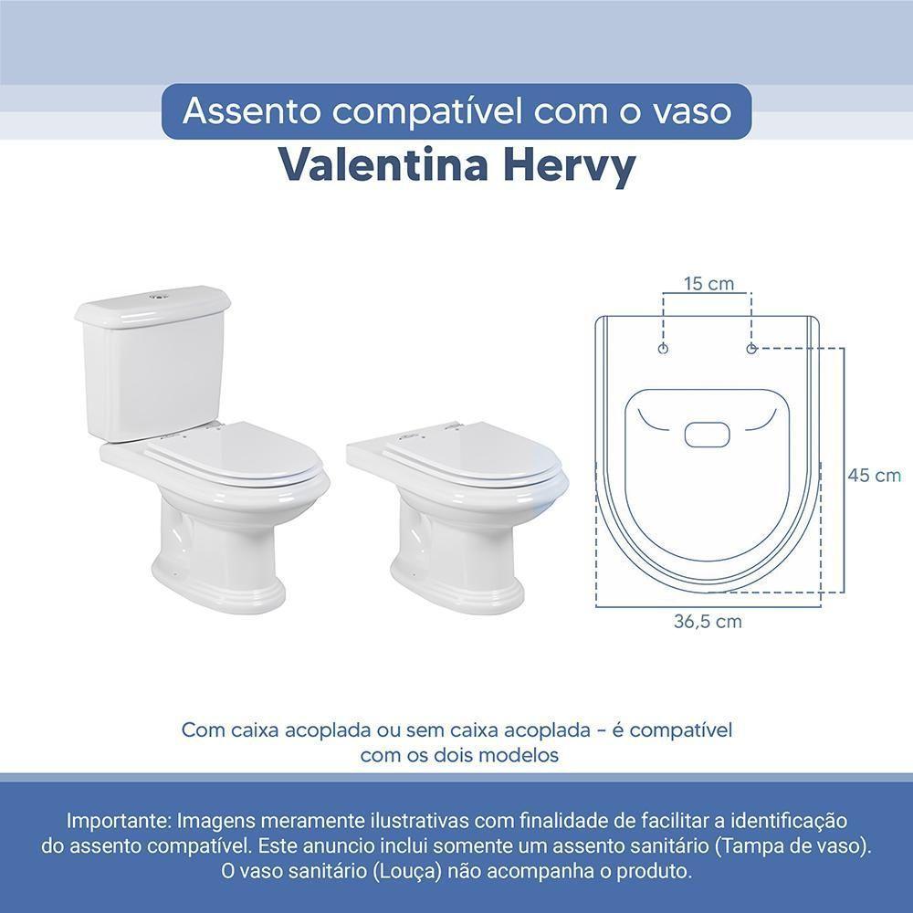 Assento Sanitário Tampa De Vaso Branco Resina Poliester Valentina Para Bacia Hervy - 3