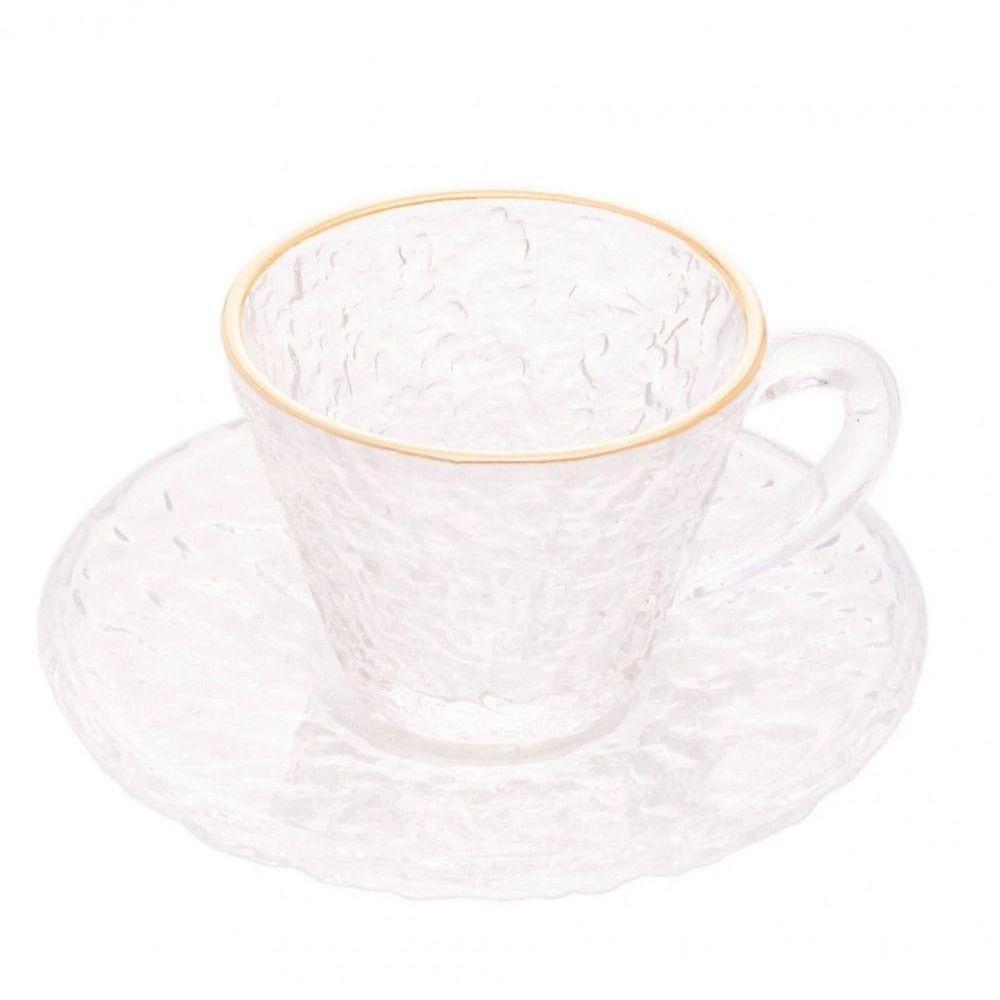 Xícara De Café Petra Cristal Com Pires E Borda Dourada 70ml - 1