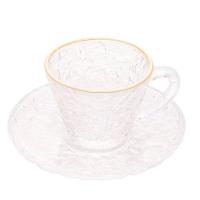 Xícara De Café Petra Cristal Com Pires E Borda Dourada 70ml - 1
