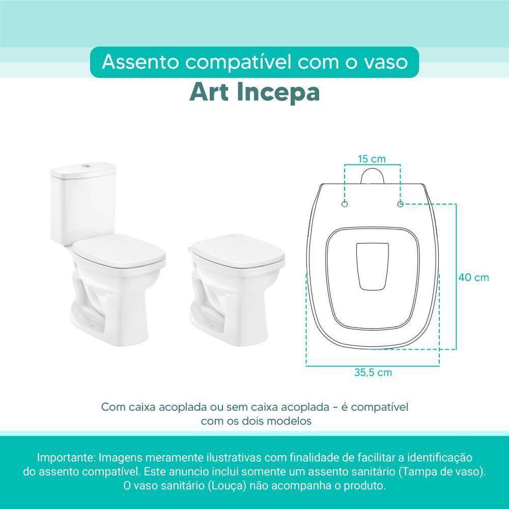 Assento Sanitário Tampa De Vaso Branco Mdf Laqueado Art Para Bacia Incepa - 3