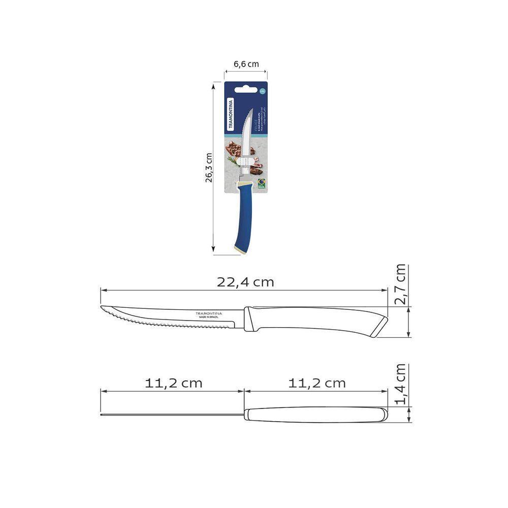 Faca Para Churrasco Tramontina Felice Com Lâmina Em Aço Inox Com Fio Liso E Cabo De Polipropileno Azul 5 Polegada - 6