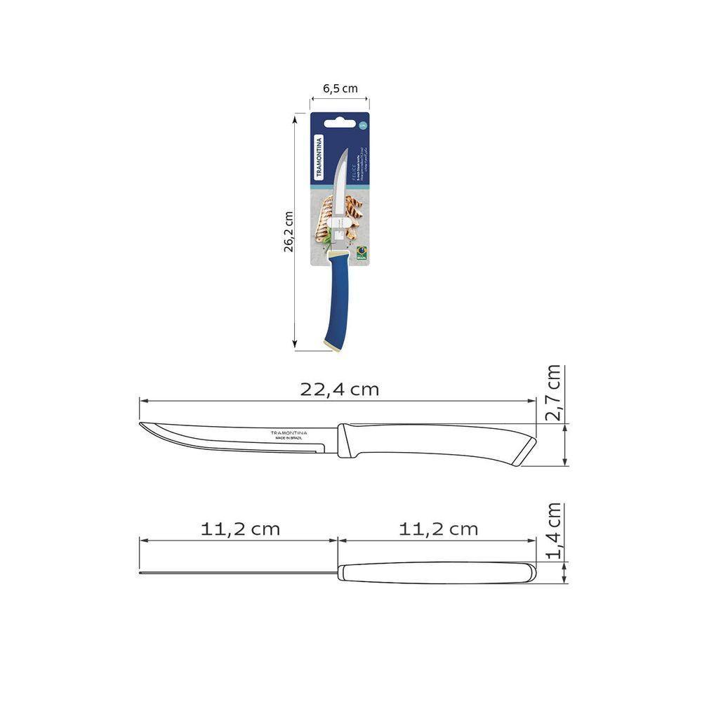Faca Para Churrasco Tramontina Felice Com Lâmina Em Aço Inox Com Fio Liso E Cabo De Polipropileno Azul 5 Polegada - 7