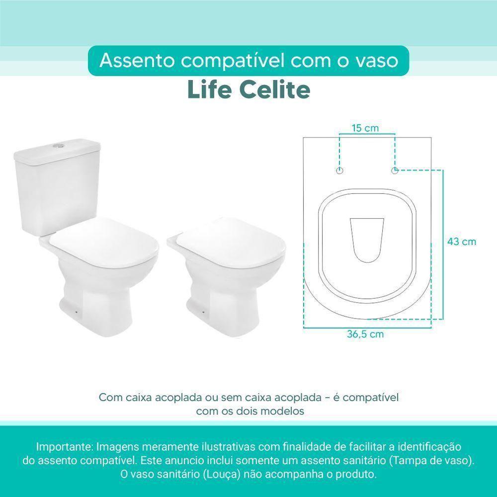 Assento Sanitário Tampa De Vaso Branco Mdf Laqueado Life Para Bacia Celite - 3