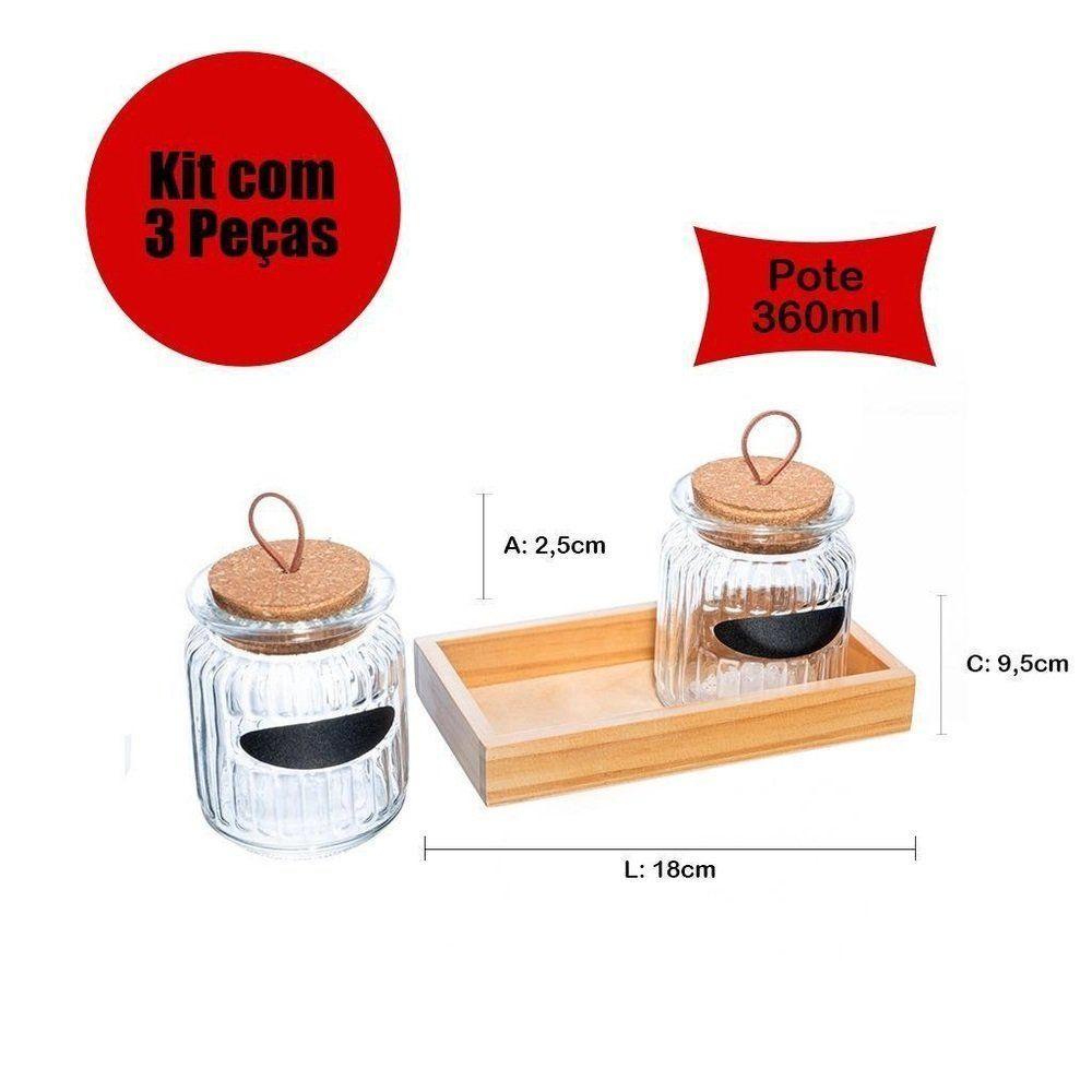 Kit Com 2 Potes De Vidro 260ml E Suporte Em Madeira - 3