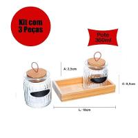 Kit Com 2 Potes De Vidro 260ml E Suporte Em Madeira - 3