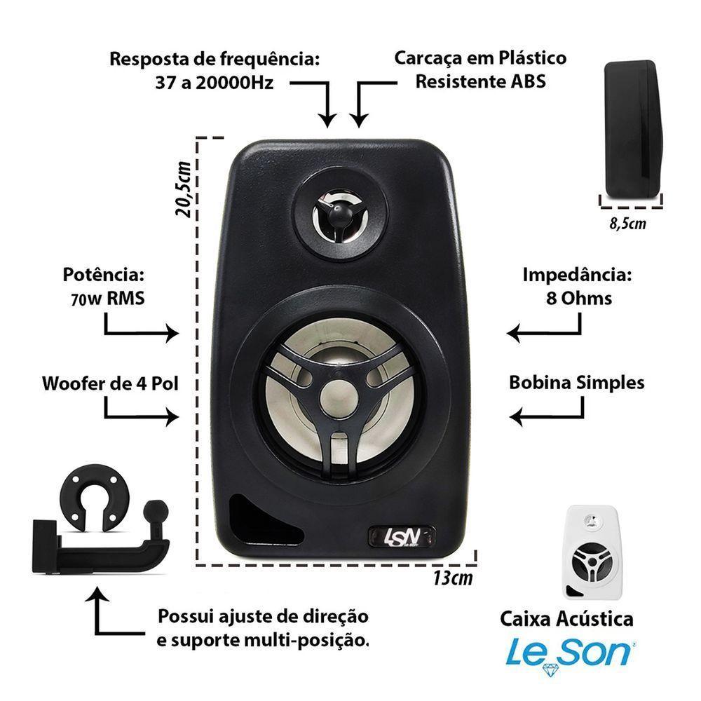 Par Caixa De Som Ambiente 4pol 70w 8r Preta Leson - 2