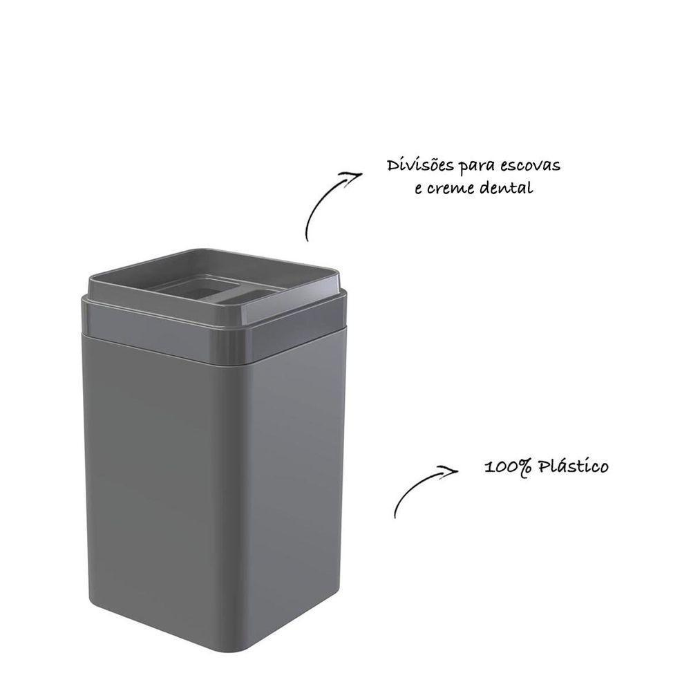Porta Escovas E Creme Dental Com Divisória - Stolf Cinza - 2