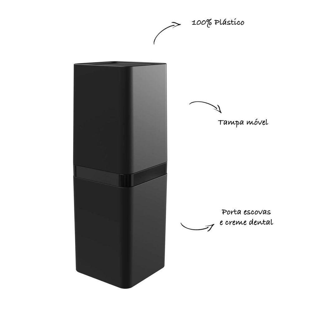 Porta Escovas De Dente Com Tampa - Stolf Preto - 2
