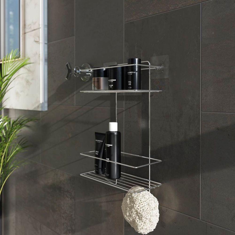 Porta Shampoo Duplo Banheiro Com Adesivo - Stolf Cromado - 2