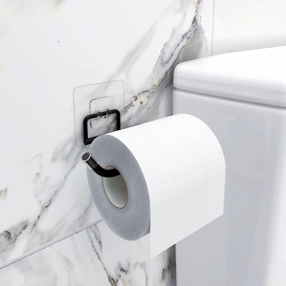 Porta Papel Higiênico Banheiro Com Adesivo - Stolf Preto - 2