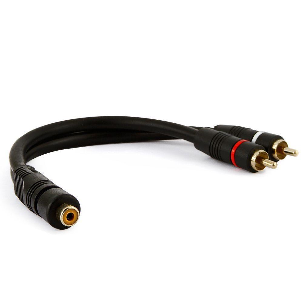 Cabo De Audio 1rca Femea + 2rca Macho Gold Preto 20 Cm 5 Mm - 1