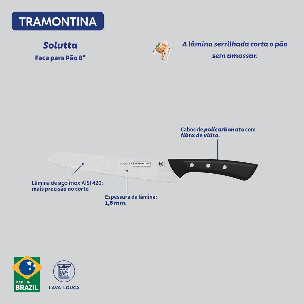 Faca Para Pão Tramontina Solutta Com Lâmina Em Aço Inox E Cabo Em Policarbonato Preto 8 Polegada - 5