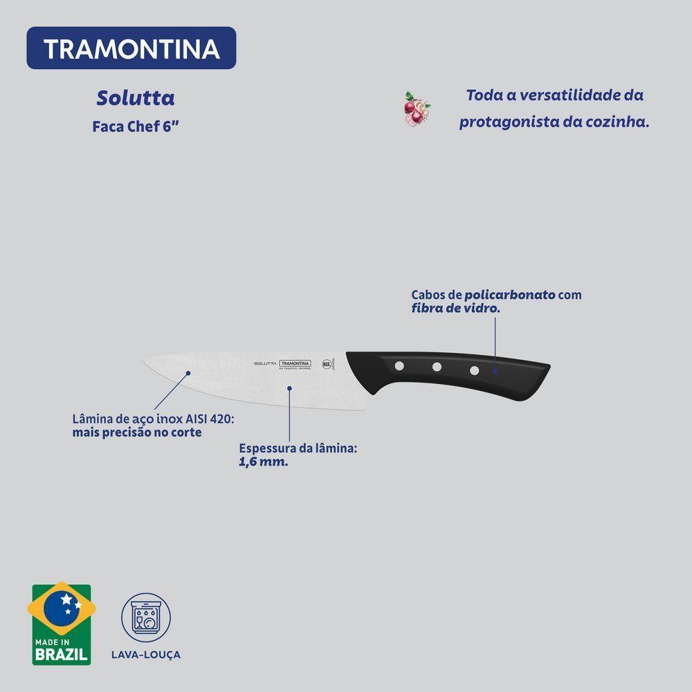 Faca Chef Tramontina Solutta Com Lâmina Em Aço Inox E Cabo Em Policarbonato Preto 6 Polegada - 7