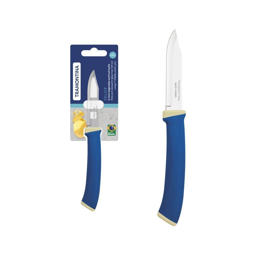 Faca Para Legumes E Frutas Tramontina Felice Com Lâmina Em Aço Inox E Cabo De Polipropileno Azul 3 Polegada - 3