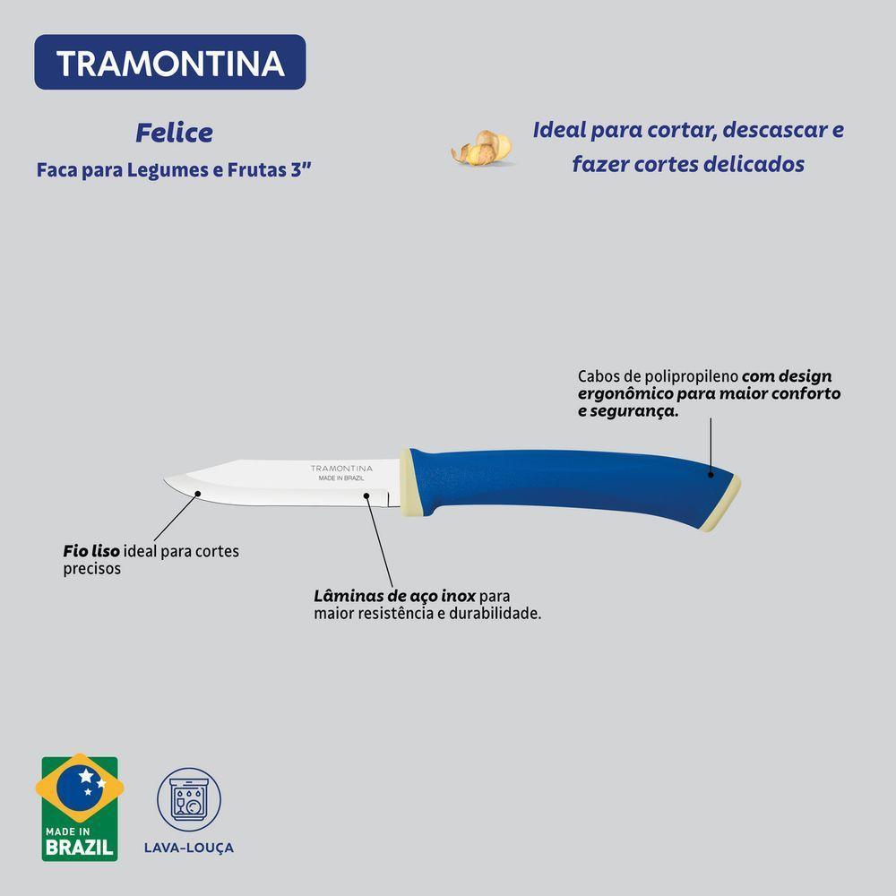 Faca Para Legumes E Frutas Tramontina Felice Com Lâmina Em Aço Inox E Cabo De Polipropileno Azul 3 Polegada - 7