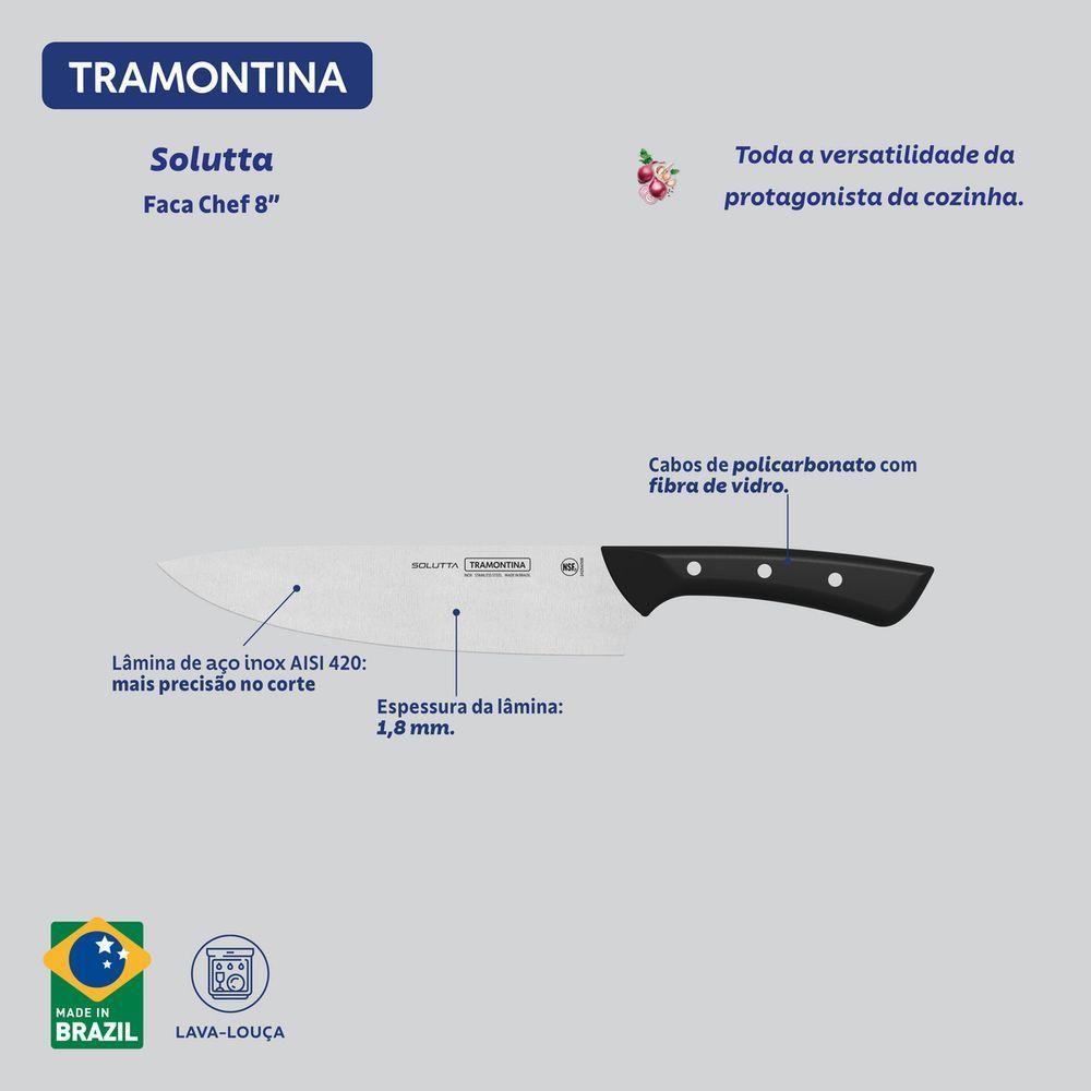 Faca Chef Tramontina Solutta Com Lâmina Em Aço Inox E Cabo Em Policarbonato Preto 8 Polegada - 5