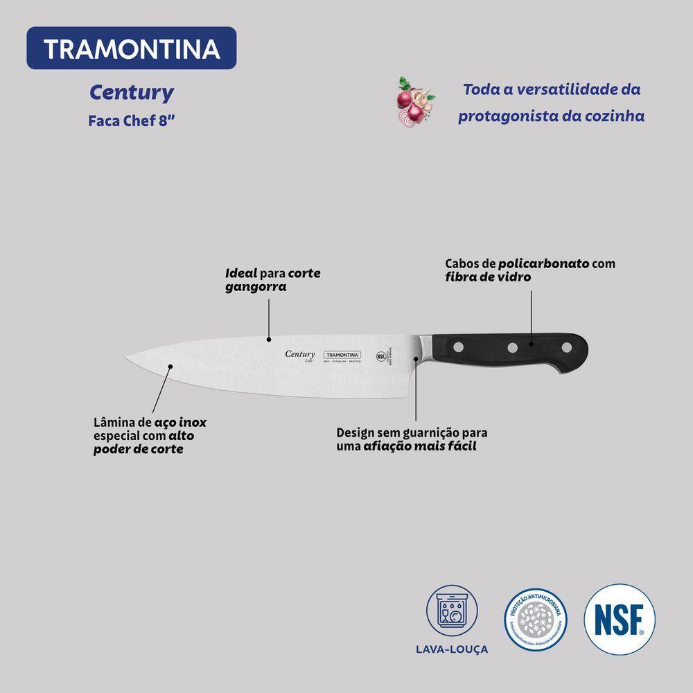 Faca Chef Tramontina Century Com Lâmina Em Aço Inox E Cabo Em Policarbonato E Fibra De Vidro 8 Polegada - 5