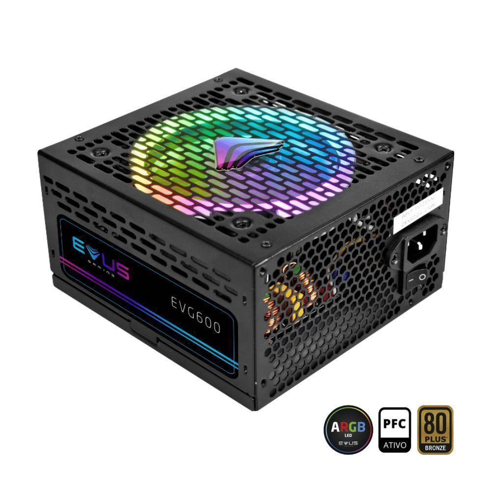 Fonte Gamer Evus Evg600 Argb 600w Selo 80 Plus Bronze - 1