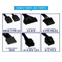 Fonte Gamer Evus Evg600 Argb 600w Selo 80 Plus Bronze - 6