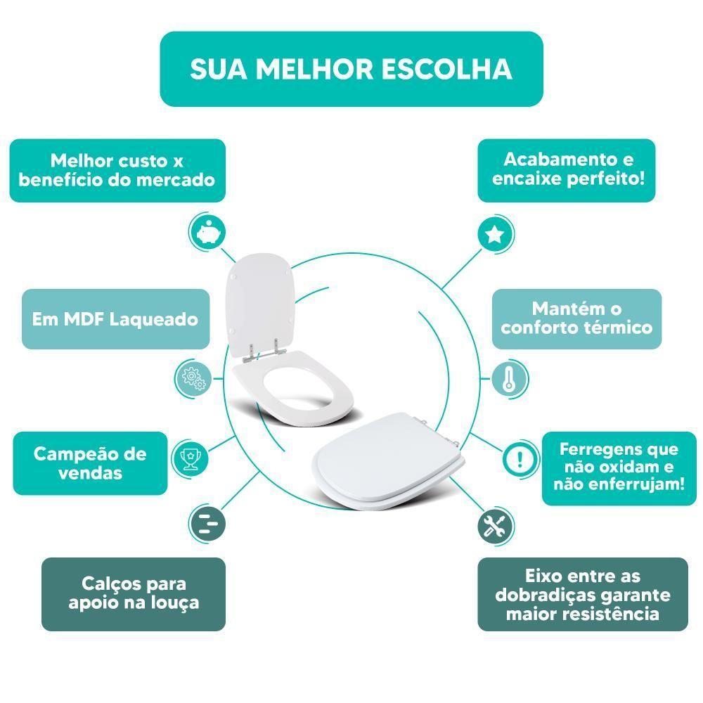 Assento Sanitário Tampa De Vaso Branco Mdf Laqueado Sabatini Para Bacia Icasa - 4