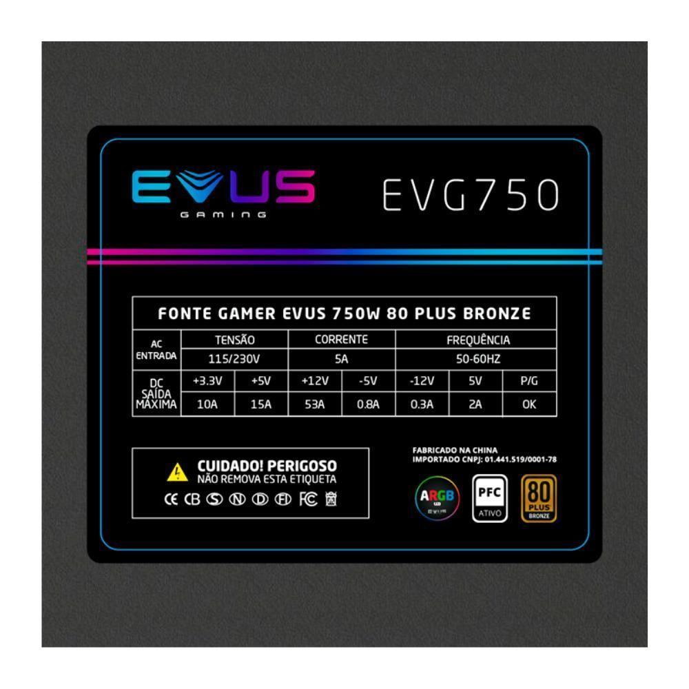 Fonte Atx Gamer Evus Evg750 Argb 750w 80 Plus Bronze - 5