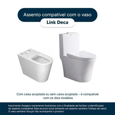 Tampa De Vaso Poliéster Com Amortecedor Link-lk Branco Para Bacia Deca Com Ferragem Dourada