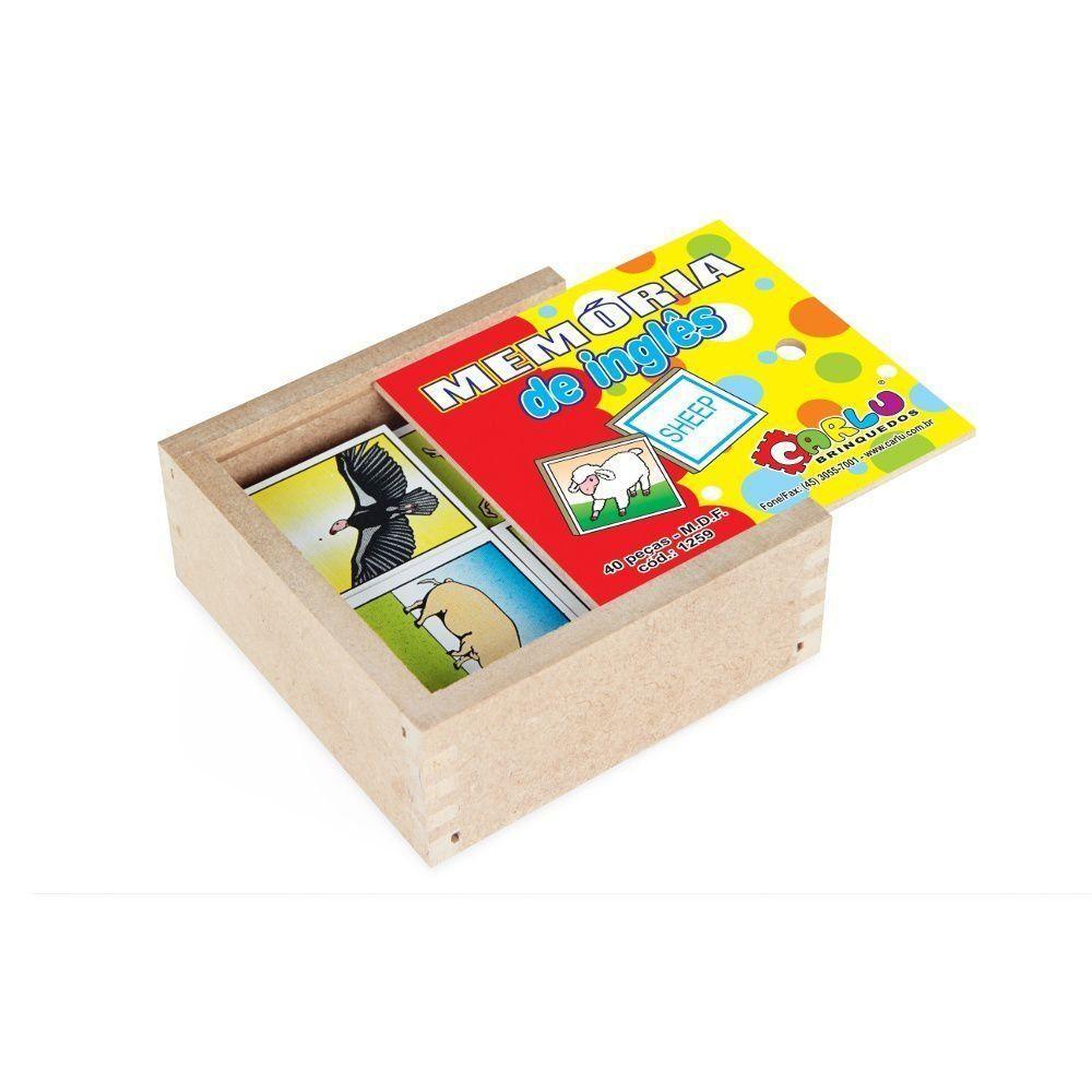 Jogo Da Memória Educativa Inglês Em Mdf Com 40 Peças Carlu - 1